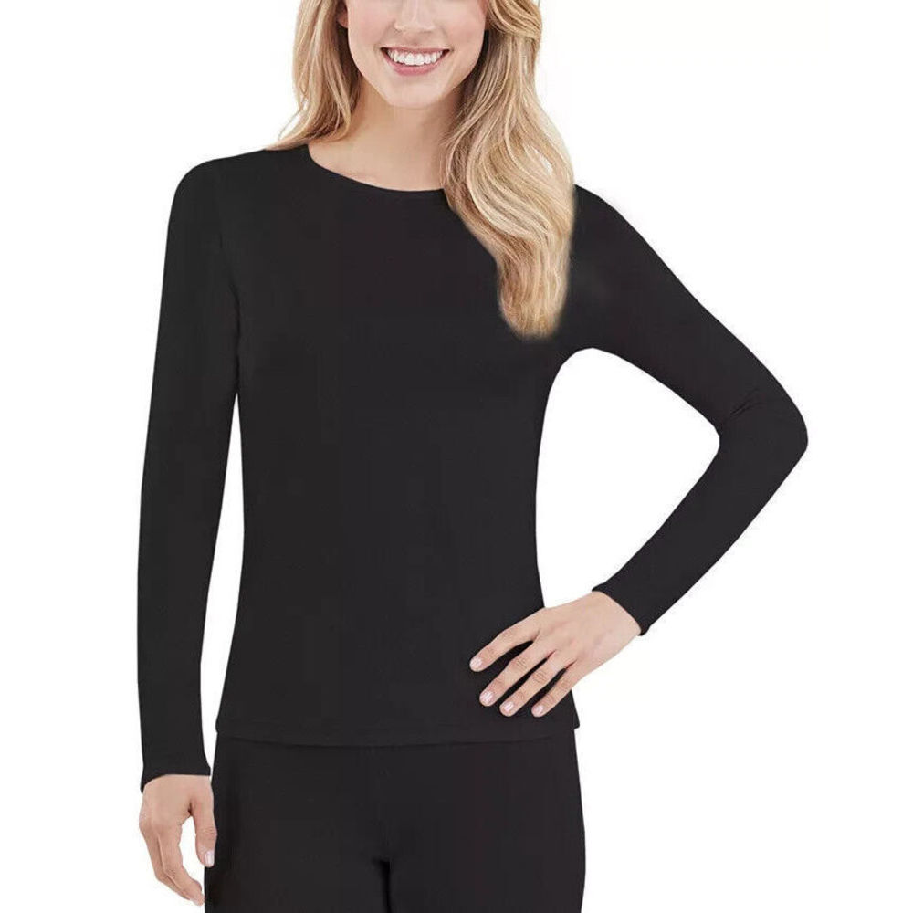 Cuddl Duds Climatesmart Long Sleeve Crew Top Shirt Extra Small XS Black